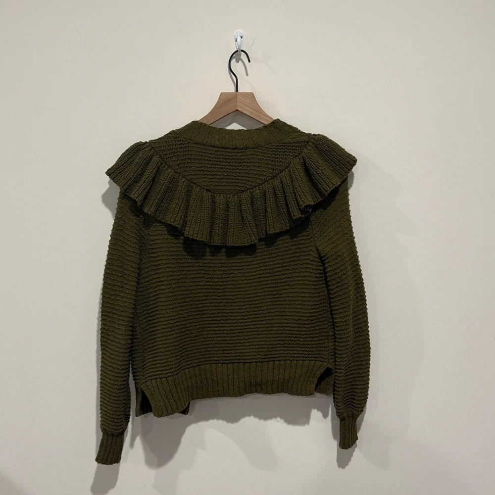 •  Madewell • Women’s Ruffle Cardigan Sweater Golden Spinach / Green/Brown XS